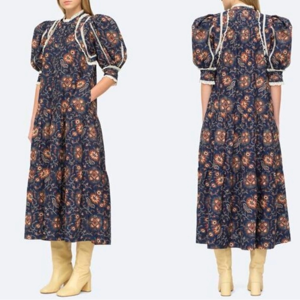 Sea New York Robina Puff Sleeve Prairie Cottage Coquette Button Down Dress S